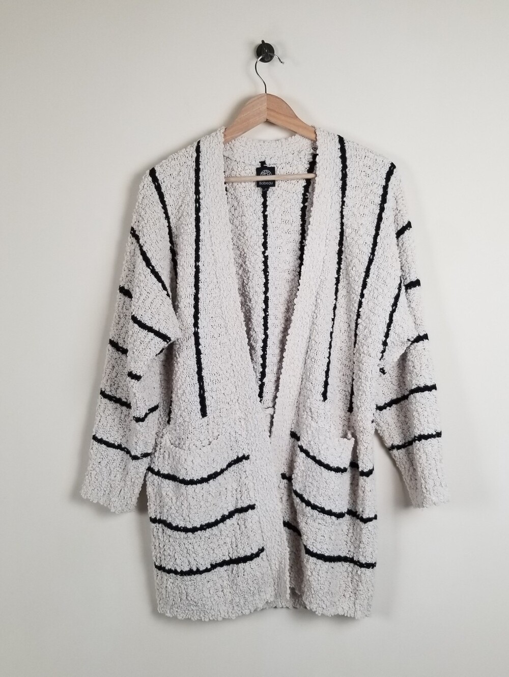 Bobeau Striped Open Front Cardigan Sweater Textured Size XS